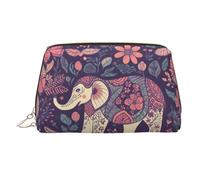 Neceser de maquillaje de piel con estampado de elefante y flores, impermeable, organizador de cosméticos, pequeño neceser con cremallera, neceser de viaje portátil para mujeres y niñas.