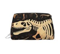 Neceser de maquillaje de piel con estampado de esqueleto de dinosaurio, impermeable, organizador de cosméticos, pequeño neceser con cremallera, neceser de viaje portátil para mujeres y niñas.