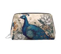 Neceser de maquillaje de piel con estampado de pavo real, impermeable, organizador de cosméticos, pequeño neceser con cremallera, neceser de viaje portátil para mujeres y niñas.