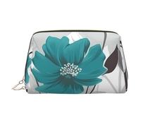 Neceser de maquillaje de piel con estampado floral en tonos verde azulado, gris y blanco, impermeable, organizador de cosméticos, pequeño neceser con cremallera, neceser de viaje portátil para mujeres