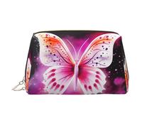 Neceser de maquillaje de piel con mariposa rosa, impermeable, organizador de cosméticos pequeño, neceser con cremallera, neceser de viaje portátil para mujeres y niñas.