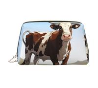 Neceser de maquillaje de piel de vaca, impermeable, organizador de cosméticos, pequeño neceser con cremallera, neceser de viaje portátil para mujeres y niñas.