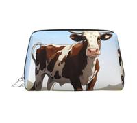 Neceser de maquillaje de piel de vaca, impermeable, organizador de cosméticos, pequeño neceser con cremallera, neceser de viaje portátil para mujeres y niñas.