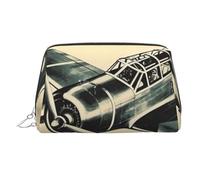 Neceser de maquillaje de piel estilo avión retro, impermeable, organizador de cosméticos, pequeño neceser con cremallera, neceser de viaje portátil para mujeres y niñas.