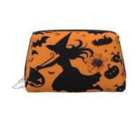 Neceser de maquillaje de piel impermeable con forma de bruja voladora de Halloween, organizador de cosméticos pequeño con cremallera, neceser de viaje portátil para mujeres y niñas.