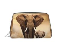 Neceser de piel con diseño de elefante y cría de elefante, impermeable, organizador de cosméticos, pequeño neceser con cremallera, neceser de viaje portátil para mujeres y niñas.