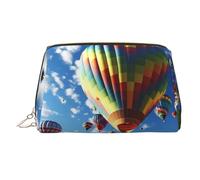Neceser de piel con diseño de globo aerostático colorido, bolsa de cosméticos impermeable, organizador pequeño con cremallera, neceser portátil de viaje para mujeres y niñas.
