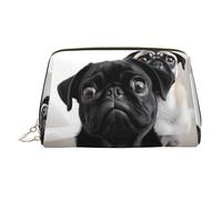 Neceser de piel con diseño de perro pug negro, impermeable, organizador de cosméticos, pequeño neceser con cremallera, neceser de viaje portátil para mujeres y niñas.