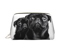 Neceser de piel con diseño de perro pug negro, impermeable, organizador de cosméticos, pequeño neceser con cremallera, neceser de viaje portátil para mujeres y niñas.