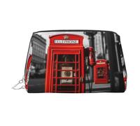 Neceser de piel con diseño retro de teléfono londinense, Inglaterra, Reino Unido, impermeable, organizador de cosméticos, pequeño neceser con cremallera, neceser de viaje portátil para mujeres y niñas