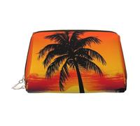 Neceser de piel con estampado de palmeras al atardecer, impermeable, organizador de cosméticos, pequeño neceser con cremallera, neceser de viaje portátil para mujeres y niñas.