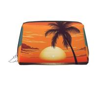 Neceser de piel con estampado de palmeras en Sunset Beach, impermeable, organizador de cosméticos, pequeño neceser con cremallera, neceser de viaje portátil para mujeres y niñas.