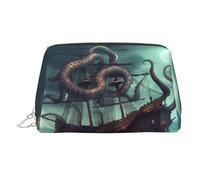 Neceser de piel con forma de barco pulpo, impermeable, organizador de cosméticos, pequeño neceser con cremallera, bolsa de aseo portátil para viajes para mujeres y niñas.