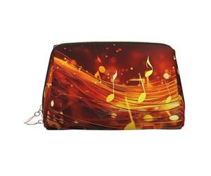 Neceser de piel con forma de nota musical de llama roja, impermeable, organizador de cosméticos pequeño, neceser con cremallera, neceser de viaje portátil para mujeres y niñas.