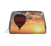 Neceser de piel impermeable con forma de globo aerostático y puesta de sol, organizador de cosméticos pequeño con cremallera, neceser de viaje portátil para mujeres y niñas.