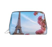 Neceser de piel impermeable con forma de Torre Eiffel de París y flores, organizador de cosméticos pequeño con cremallera, neceser de viaje portátil para mujeres y niñas.