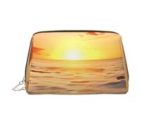 Neceser de piel impermeable Sunset Ocean Beach, organizador de cosméticos pequeño con cremallera, neceser de viaje portátil para mujeres y niñas.