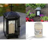 NECESITAS Lanterna funeraria cimitero incl. candela gratis, lampada per tomba, lanterna per tomba, lanterna per cimitero, lanterna per cimitero, luci funerali, decorazione per tomba antharazite