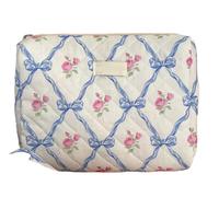 Necessaire da Toeletta Borsa for il trucco in cotone con fiocco e fiori, cerniera, organizer for cosmetici da donna, borsa in tessuto, custodia portatile for articoli toeletta for ragazze(Blue,S)