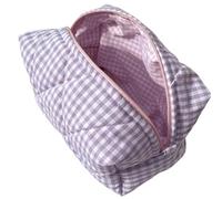 Necessaire da Toeletta Borsa for il trucco Trapuntata in cotone portatile a quadretti con borsa for lavaggio cerniera da viaggio for la cura della pelle di grande capacità(Purple)
