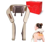 Neck Massager with Heat,Neck & Shoulder Massager with Heat,3 Levels Adjustable 6D Deep Kneading Shoulder,Cordless Rechargeable Portable Massagers for Back & Leg Pain Relief (Khaki)