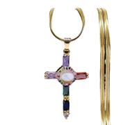 necklace 2025 Vintage Zircon Jesus Cross Religious Amulet Women Steel Clavicle Snake Chain necklace Necklace Jewelry With For You Accessories Creative Gift, Free size,