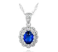 Necklace 750 White Flowers with Sapphire 1.15/1.56Ct Pendant Chain Wedding White for Women