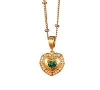 Necklace for Women, Collana da donna alla moda a forma di cuore con smeraldo da 0,3 ct e moissanite in laboratorio, oro giallo 18 carati, 45 cm