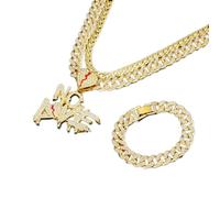 Necklace Titanium in acciaio in acciaio oro placcato Diamond No Love Lettera a ciondolo Neccante Cuban Chain NK Chain Tre pezzi Combinazione Catene maschili e femminili (collana cubana 50 cm+NK