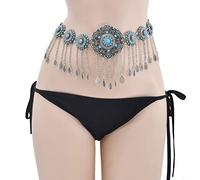 Necklaces Belly Waist Dance Chains Women Boho Egypt Metal Long Tassel Bikini Body Chain Dress Belt Accessories(Khaki)