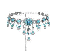 Necklaces Bohemian Blue Stone Belly Chains for Women Vintage Metal Coin Tassel Flower Bikini Dance Waist Body Chain Party Jewelry