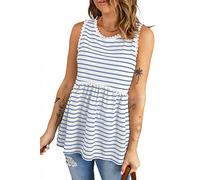 Necooer Canottiera da donna in pizzo con scollo a V, casual, senza maniche, Strisce blu cielo., S
