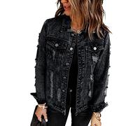 Necooer Giacca di jeans da donna Distressed Authentics, A-nero., S