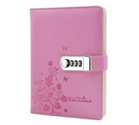 NectaRoy PU Pelle Diario Taccuino con Serratura a Combinazione, Farfalla e Motivo Floreale Creative Segreto Progettista Organizzatore con Portapenne, A5 Taglia 210x145mm
