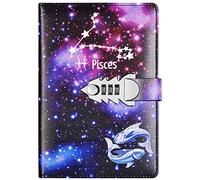 NectaRoy PU Pelle Diario Taccuino Progettista Organizzatore con Serratura a Combinazione Bloccare, Dodici costellazioni Diario Segreto Taccuino, Taglia 215x150mm