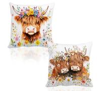 NECXON 2 Pezzi di copricuscini con Mucca delle Highland, copricuscini Decorativi con Mucca delle Highland, Regalo Scozzese per Donne, copricuscini per Divano e Sedia (50x50 cm)