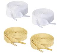 NECXON Lacci per scarpe piatte, bianchi spessi/giallo chiaro, per scarpe da ginnastica casual e lacci di ricambio alla moda, due paia