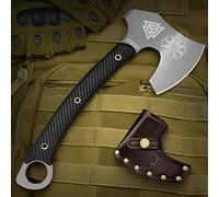 NedFoss VIKING Ascia di sopravvivenza full tang, 31.5cm Ascia piccola da campeggio, con manico G10 e lama in acciaio ad alto tenore di carbonio, con custodia in vera pelle