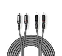 Nedis 2X Maschio RCA a 2X Maschio RCA Nichel Placcato Stereo Audio Cavo, 3 Metri Lunghezza, Buio Grigio