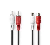 Nedis 2X RCA Maschio a 2X RCA Femmina Nichel Placcato Stereo Audio Cavo, 2 Metri Lunghezza, Nero