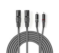 NEDIS 2x XLR A 3 Spillo x 2x RCA Maschio Nichel Placcato Tondo Bilanciato Audio Cavi, 1.50 Metro Lunghezza, Grigio Scuro