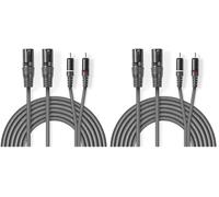 NEDIS 2x XLR A 3 Spillo x 2x RCA Maschio Nichel Placcato Tondo Bilanciato Audio Cavi, 1.50 Metro Lunghezza, Grigio Scuro (Confezione da 2)