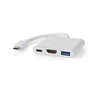 NEDIS Adattatore USB multi-porta | USB 3.2 Gen 1 | connettore USB-C™ | uscita HDMI™ / presa USB-A/presa USB-C™ | 5 Gbps | 0,10 m | rotondo | nichelato | PVC | bianco | scatola