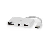NEDIS Adattatore USB multiporta | USB 2.0 | USB C™ | presa USB-A/presa USB-C™ / presa da 3,5 mm | 480 Mbps | rotondo | nichelato | PVC | bianco | scatola