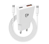 Nedis, Caricabatterie da Muro GaN 20W USB-C Power Delivery e USB-A con Cavo