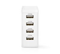 Nedis Caricatore di rete - 2 x 1 A/2 x 2,4 A - Tipo di porte: 4 x USB-A - 24 W - uscita singola - PC - Bianco