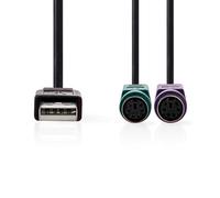 NEDIS Cavo 2 in 1, USB 2.0, connettore USB-A, 2 prese PS/2, 480 Mbps, 0,30 m, nichelato, rotondo, in PVC, sacchetto di plastica