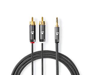 Nedis Cavo audio stereo | 3,5 mm maschio | 2x maschio RCA | Placcato oro | Tondo | Grigio/Grigio piombo | Confezione con finestra 5.00 m 5.00 m