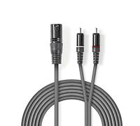 NEDIS Cavo Audio XLR, XLR 3-Pin Maschio - 2x RCA Maschio, Grigio, 3 m
