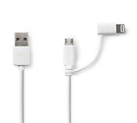 NEDIS Cavo per sincronizzazione e Ricarica Maschio USB 2.0 A - Maschio Micro B Dotato di Adattatore Lightning da 1,00 m Nero 1.00 m Bianco
